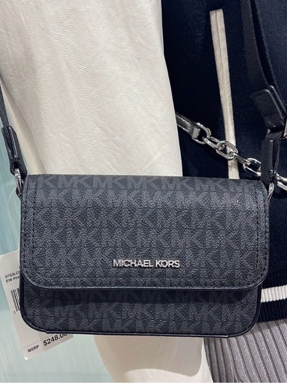 Michael Kors Black and Gray Signature Crossbody Wallet